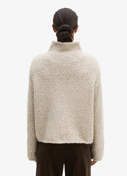 Marc O'Polo Grofgebreide trui in alpaca wolblend met opstaande kraag - achterkant 5 light brown multi / lichtbruin