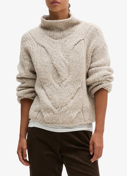 Marc O'Polo Grofgebreide trui in alpaca wolblend met opstaande kraag