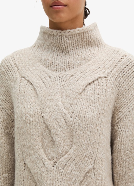 Marc O'Polo Grofgebreide trui in alpaca wolblend met opstaande kraag - detail 4 light brown multi / lichtbruin