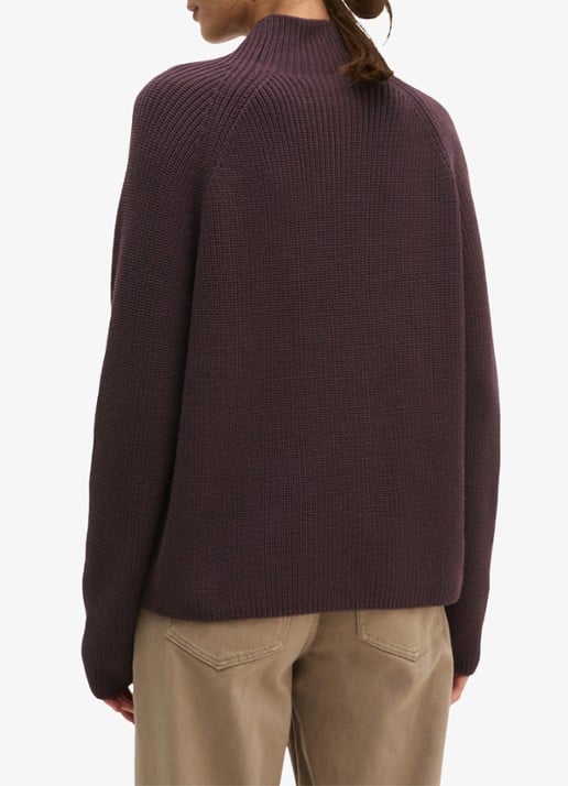 Marc O'Polo Grofgebreide trui met opstaande kraag - achterkant 3 black cherry / bruin