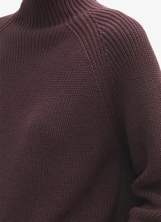 Marc O'Polo Grofgebreide trui met opstaande kraag - detail 2 black cherry / bruin