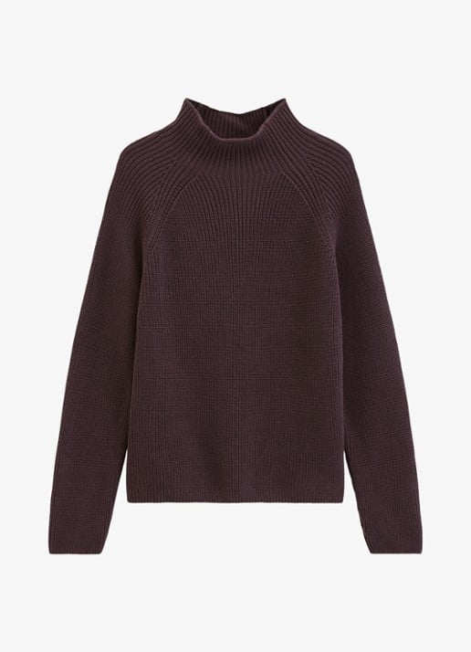 Marc O'Polo Grofgebreide trui met opstaande kraag - voorkant 4 black cherry / bruin