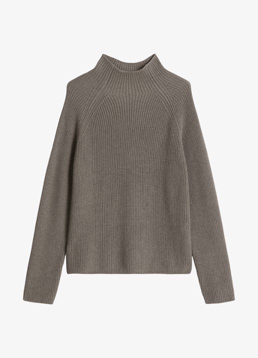 Marc O'Polo Grofgebreide trui met opstaande kraag - voorkant stone taupe melange / taupe