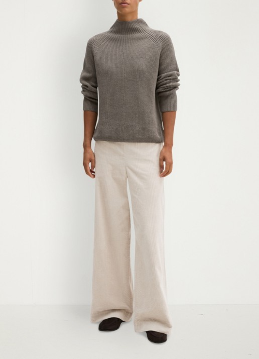 Marc O'Polo Grofgebreide trui met opstaande kraag - voorkant 2 stone taupe melange / taupe