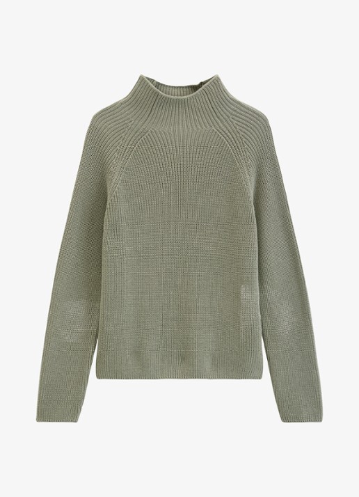 Marc O'Polo Grofgebreide trui met opstaande kraag - voorkant 3 smooth sage / groen