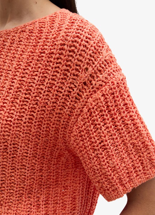 Marc O'Polo Grofgebreide trui met ronde hals - detail 4 warm orange-9326 / oranje