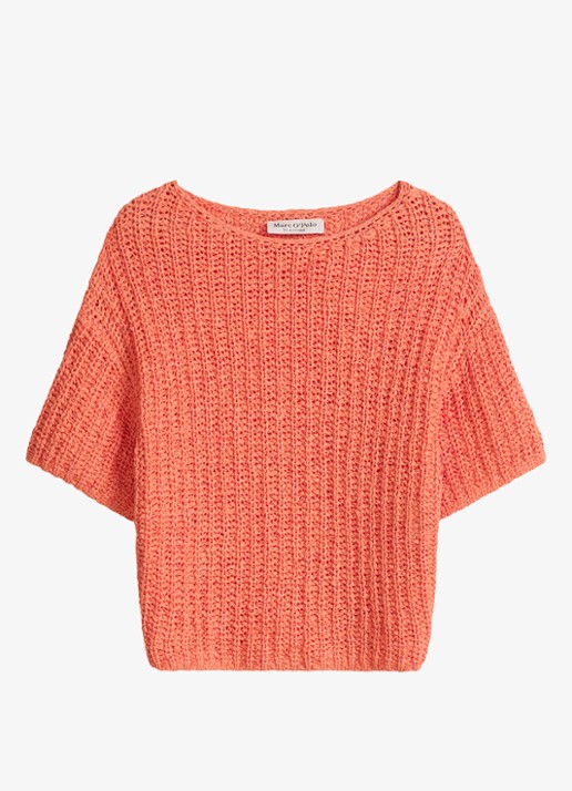 Marc O'Polo Grofgebreide trui met ronde hals - voorkant warm orange-9326 / oranje