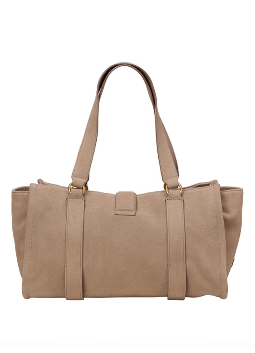 Marc O'Polo Handtas van suède met gespdetail - achterkant 5 beige