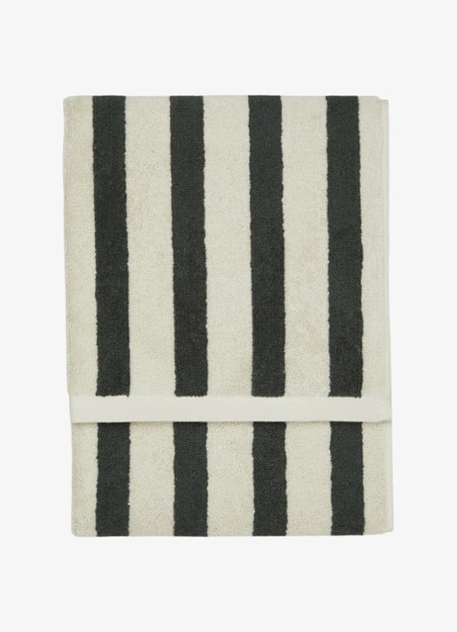 Marc O'Polo Heritage badhanddoek met streepprint - detail 3 antraciet