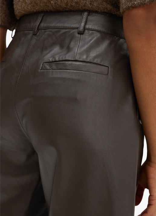 Marc O'Polo High waist balloon fit broek van leer - detail 2 donkerbruin