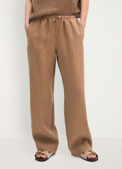 Marc O'Polo High waist loose fit palazzo broek van linnen met steekzakken