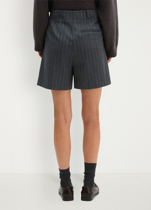Marc O'Polo High waist straight fit korte broek met streepprint - achterkant donkergrijs