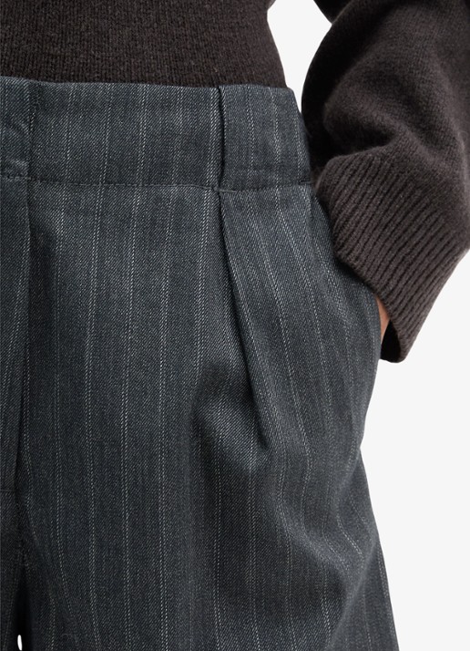 Marc O'Polo High waist straight fit korte broek met streepprint - detail 5 donkergrijs