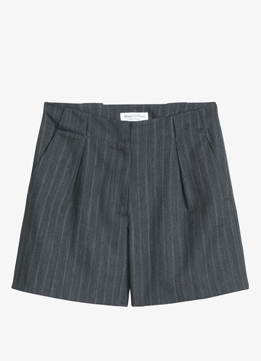 Marc O'Polo High waist straight fit korte broek met streepprint - voorkant 2 donkergrijs