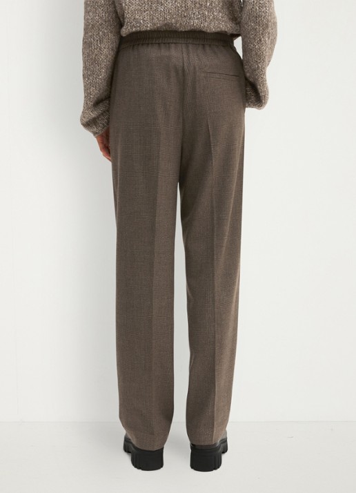 Marc O'Polo High waist straight fit pantalon met ruitdessin en steekzakken - achterkant 5 dark brown multi / bruin