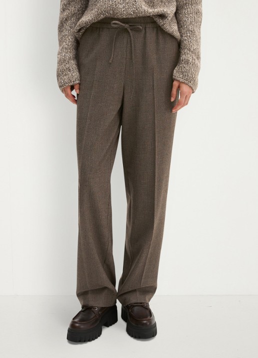 Marc O'Polo High waist straight fit pantalon met ruitdessin en steekzakken