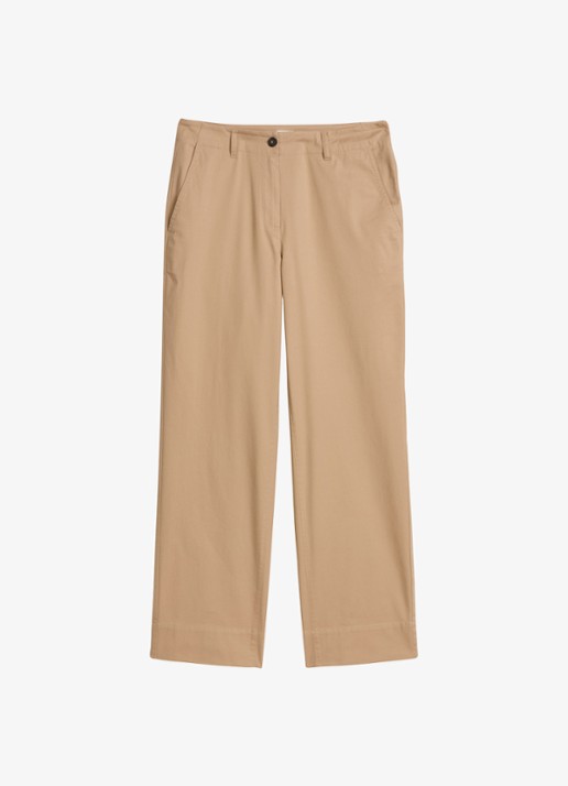 Marc O'Polo High waist straight fit pantalon met steekzakken - voorkant beige