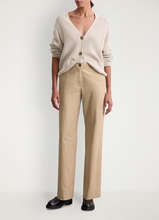 Marc O'Polo High waist straight fit pantalon met steekzakken - voorkant 2 beige
