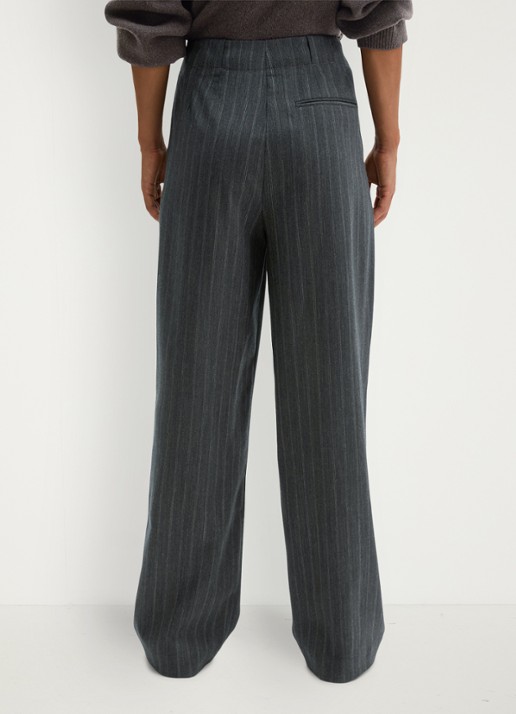 Marc O'Polo High waist straight fit pantalon met streepprint - achterkant 3 donkergrijs