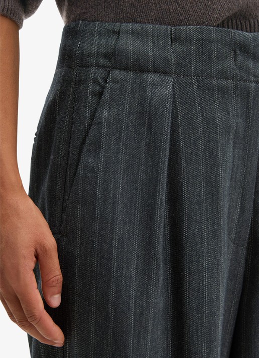 Marc O'Polo High waist straight fit pantalon met streepprint - detail 2 donkergrijs