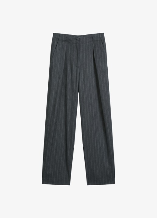 Marc O'Polo High waist straight fit pantalon met streepprint - voorkant 4 donkergrijs