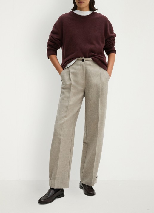 Marc O'Polo High waist tapered fit pantalon met steekzakken - voorkant 2 taupe