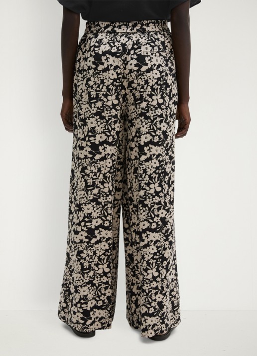 Marc O'Polo High waist wide fit broek met bloemenprint - achterkant 3 black multi 03 / zwart