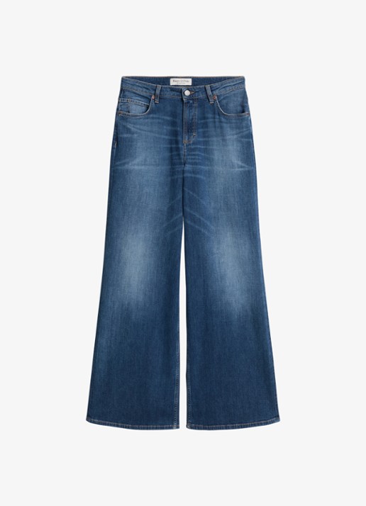 Marc O'Polo High waist wide fit jeans met medium wassing  - voorkant indigo