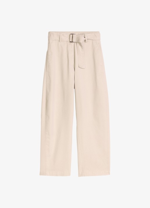 Marc O'Polo High waist wide fit pantalon met ceintuur - voorkant naturel