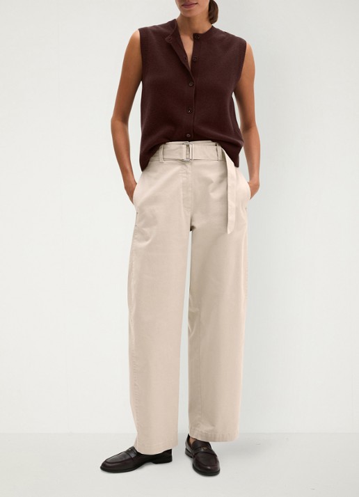 Marc O'Polo High waist wide fit pantalon met ceintuur - voorkant 2 naturel