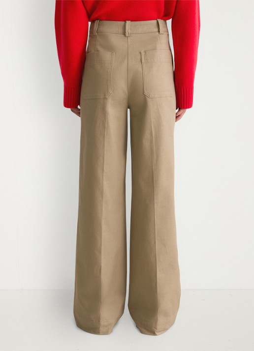 Marc O'Polo High waist wide fit pantalon met steekzakken - achterkant 3 beige