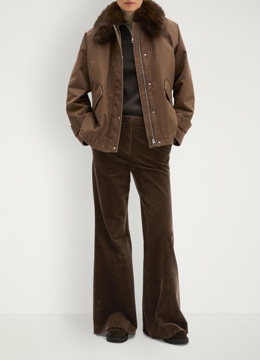 Marc O'Polo Jack met details van imitatiebont en klepzakken - voorkant 4 dark walnut / bruin