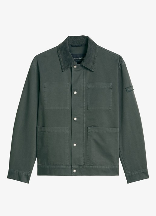 Marc O'Polo Jack met opgestikte zakken en cordurdoy kraag - voorkant 3 mangrove-0362 / groen