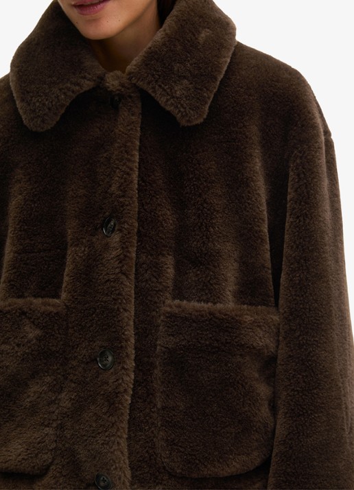 Marc O'Polo Jack van imitatiebont met opgestikte zakken - detail 5 burnt coffee / bruin