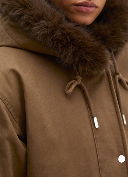 Marc O'Polo Jas met details van imitatiebont en klepzakken - detail 2 dark walnut / bruin