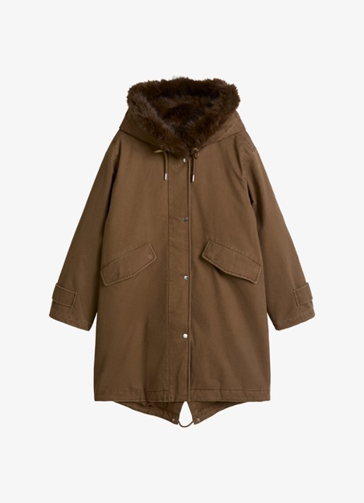 Marc O'Polo Jas met details van imitatiebont en klepzakken - voorkant 4 dark walnut / bruin