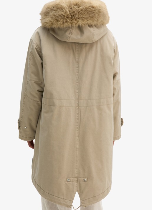 Marc O'Polo Jas met details van imitatiebont en klepzakken - achterkant earthy taupe / taupe