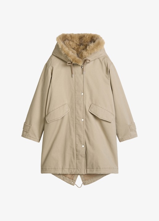 Marc O'Polo Jas met details van imitatiebont en klepzakken - voorkant 2 earthy taupe / taupe