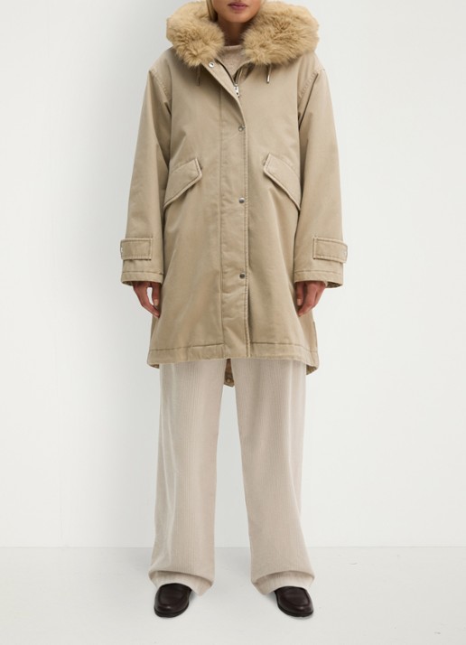 Marc O'Polo Jas met details van imitatiebont en klepzakken - voorkant 3 earthy taupe / taupe