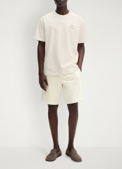Marc O'Polo Jersey T-shirt met logo- en backprint  - voorkant 4 silky white/1183