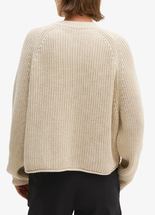 Marc O'Polo Kabelgebreid vest met ronde hals - achterkant beige