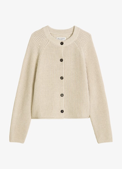 Marc O'Polo Kabelgebreid vest met ronde hals - voorkant 2 beige