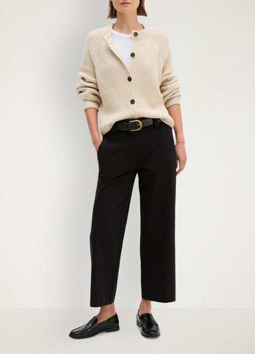 Marc O'Polo Kabelgebreid vest met ronde hals - voorkant 3 beige