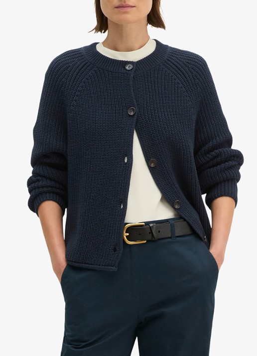 Marc O'Polo Kabelgebreid vest met ronde hals - detail donkerblauw