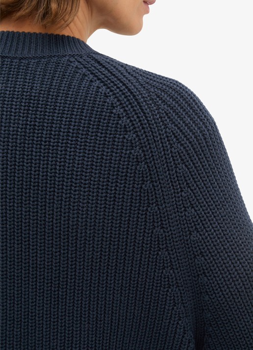 Marc O'Polo Kabelgebreid vest met ronde hals - detail 2 donkerblauw