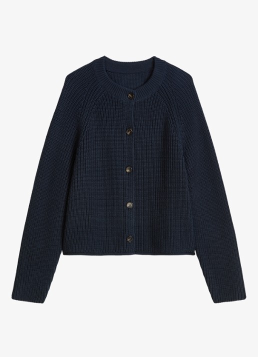 Marc O'Polo Kabelgebreid vest met ronde hals - voorkant 4 donkerblauw