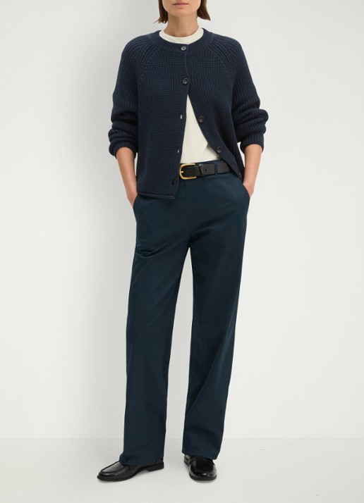 Marc O'Polo Kabelgebreid vest met ronde hals - voorkant 5 donkerblauw
