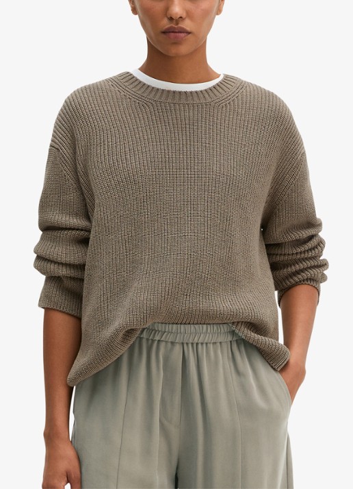 Marc O'Polo Kabelgebreide trui met split - detail 3 taupe