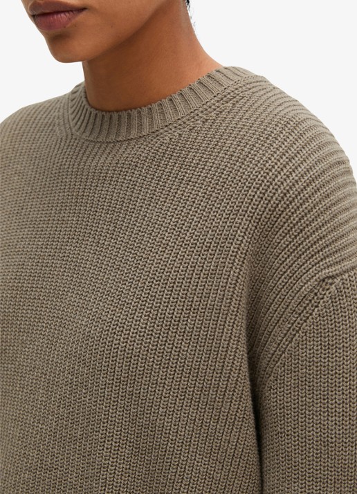 Marc O'Polo Kabelgebreide trui met split - detail 4 taupe