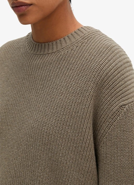 Marc O'Polo Kabelgebreide trui met split - detail 4 taupe